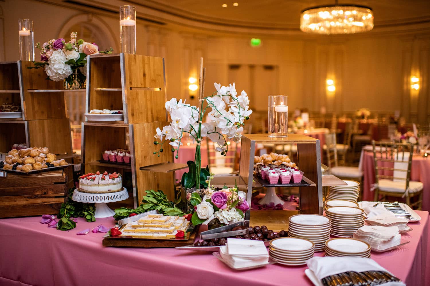A decorated buffet table during Mother's Day at The Historic Cavalier Hotel