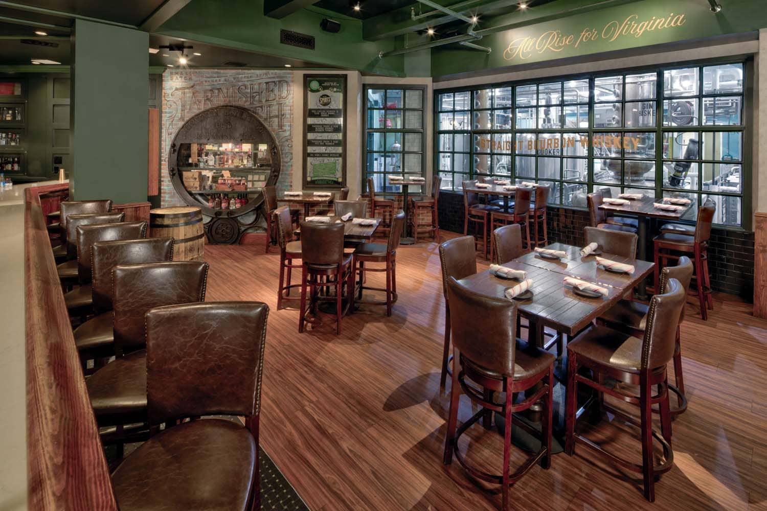 The interior bar and dining area inside the Hunt Room restaurant