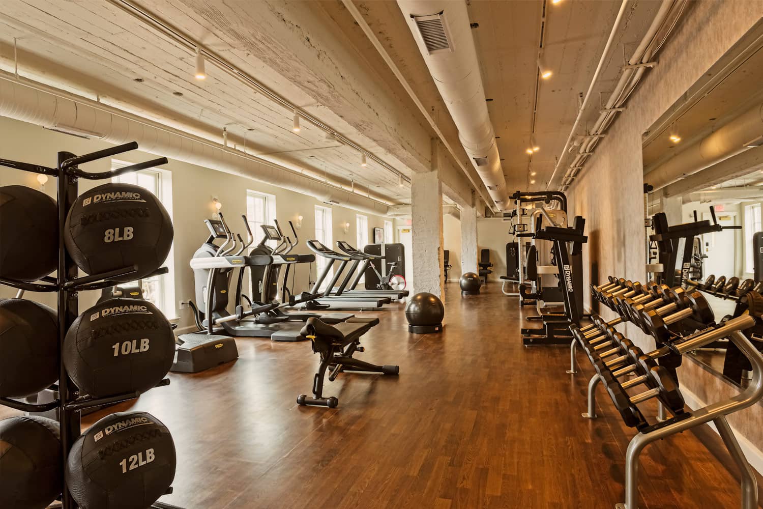The fitness center inside The Historic Cavalier Hotel