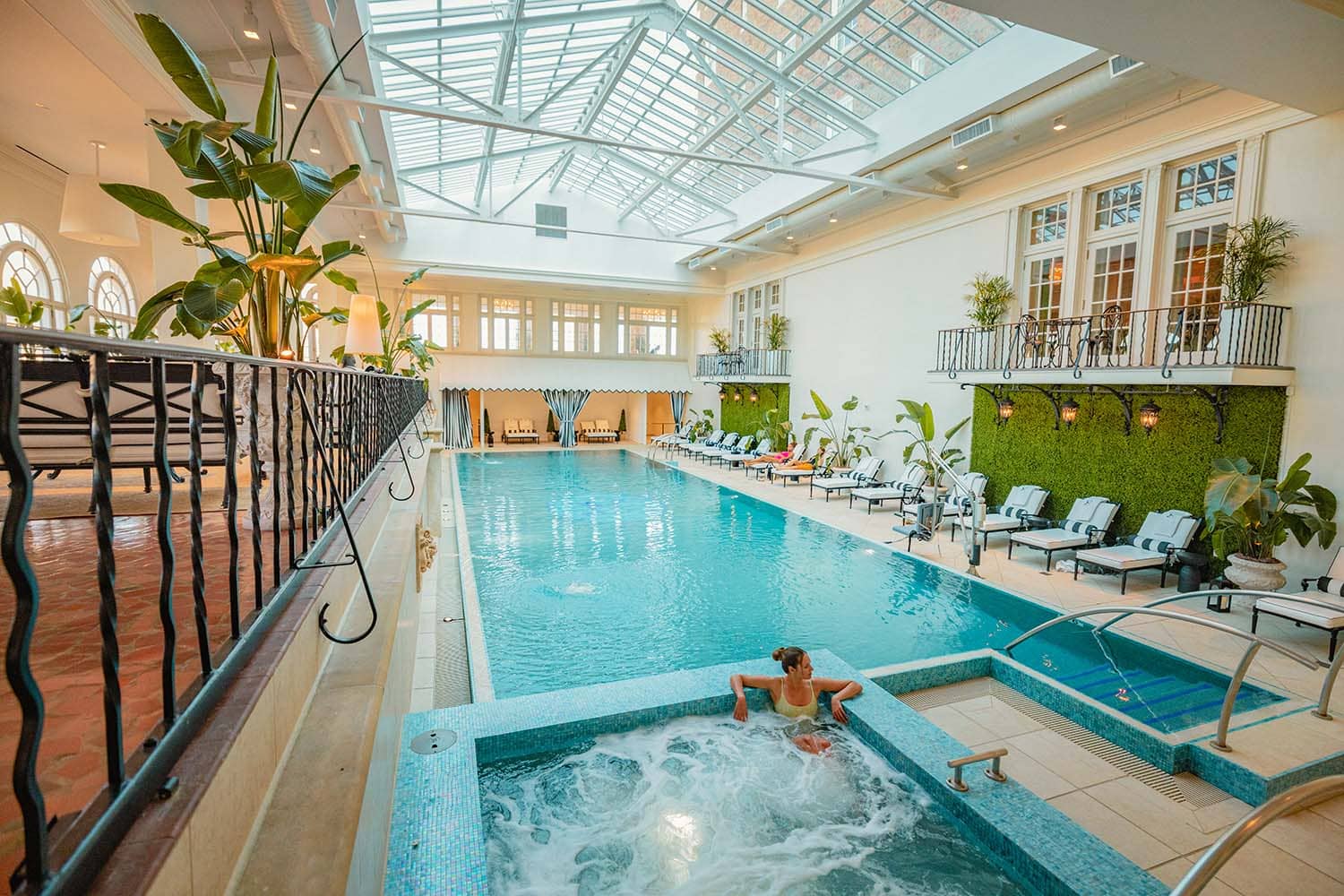 The indoor plunge pool at The Historic Cavalier Hotel