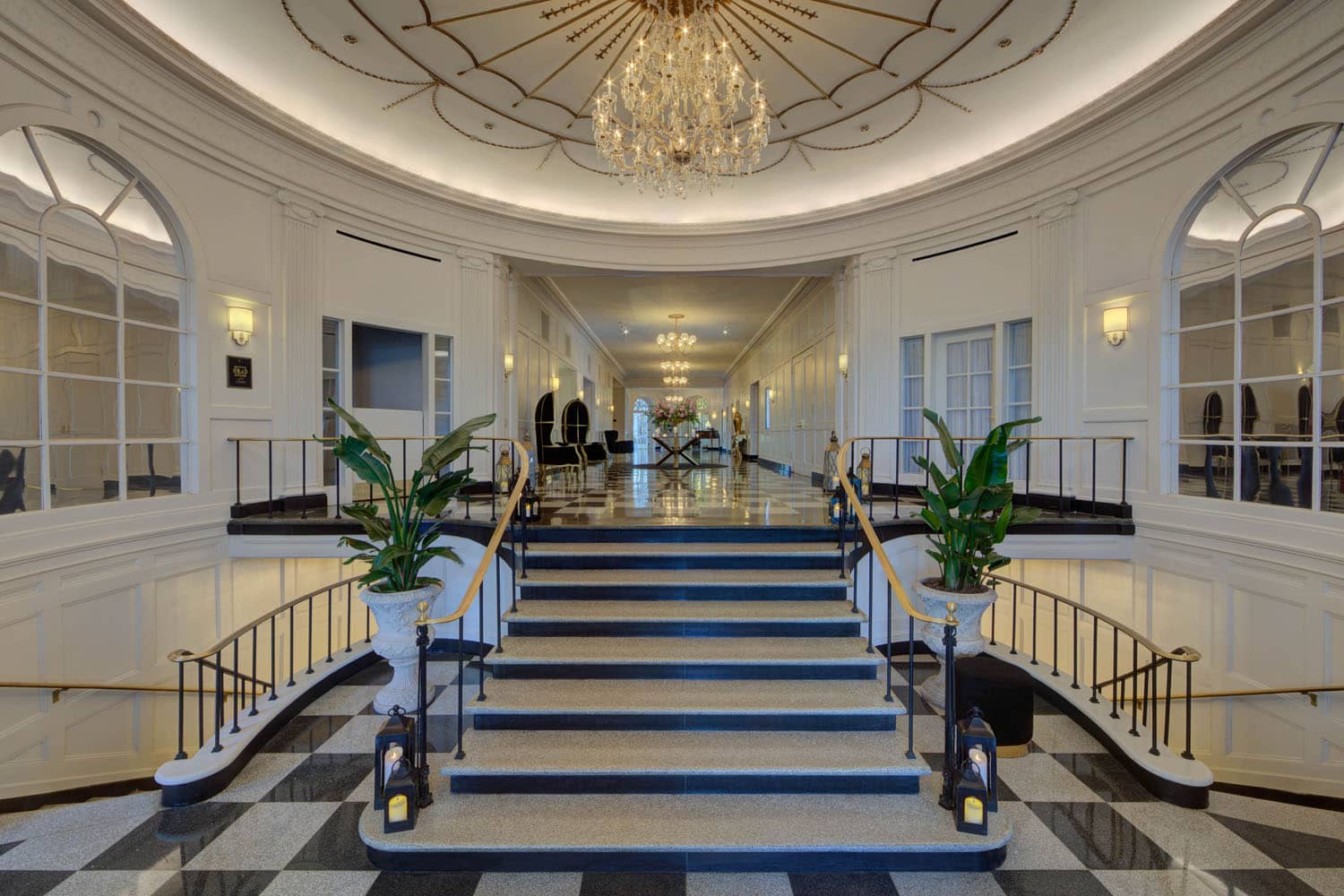 The interior main lobby of The Historic Cavalier Hotel