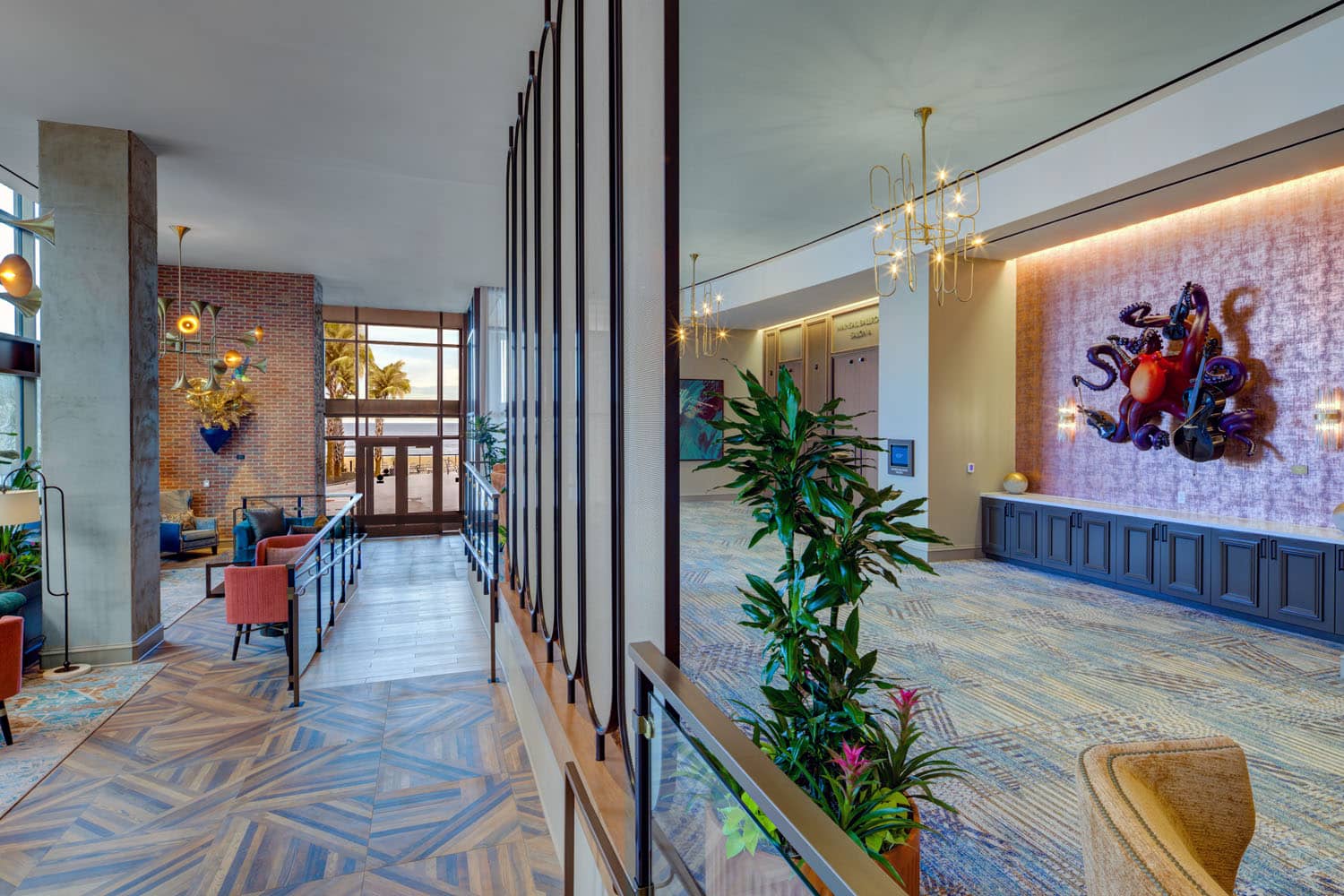 The lobby of the Embassy Suites Virginia Beach Oceanfront Resort
