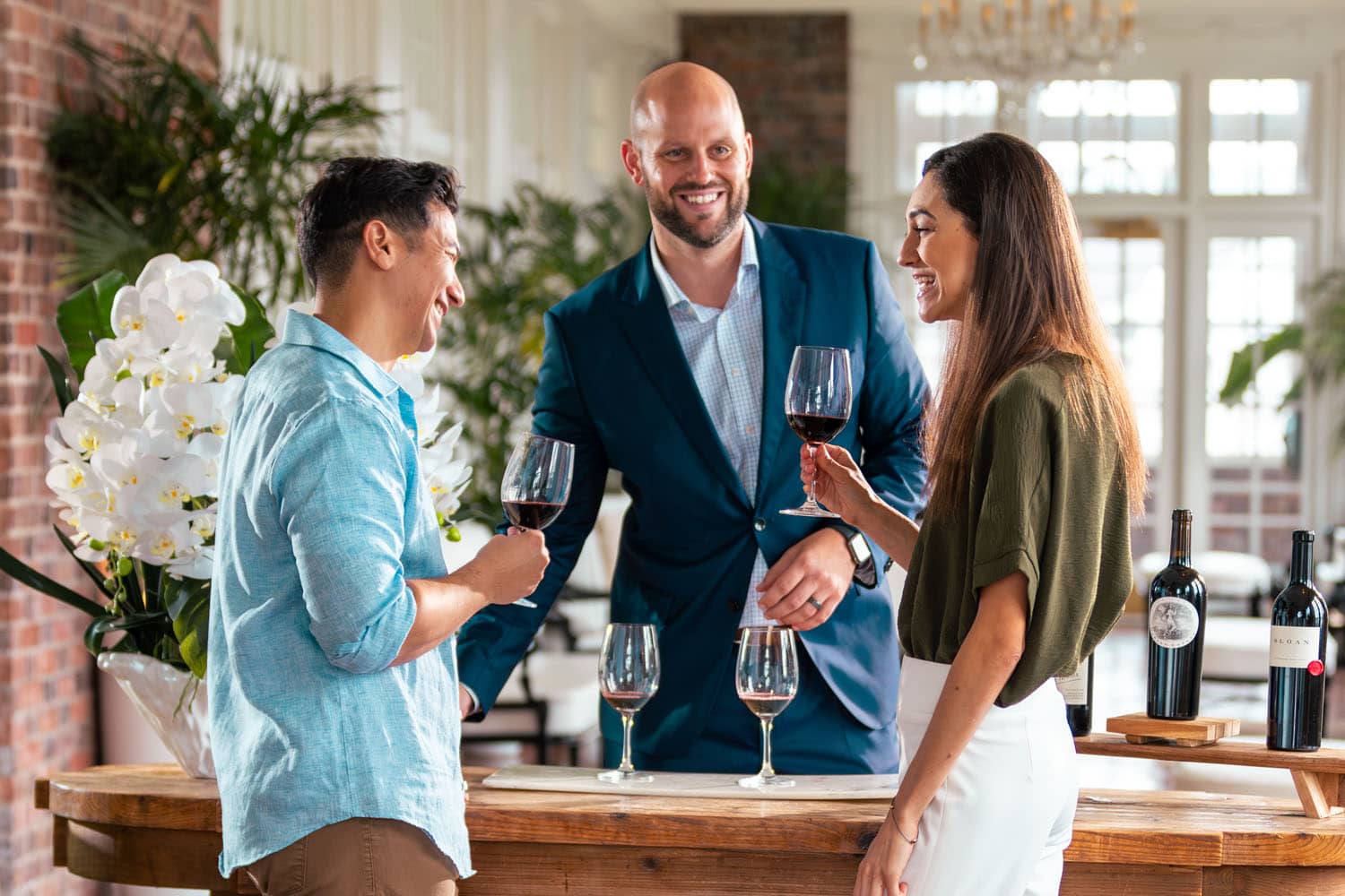 A couple enjoying wine tasting at the Cavalier Resort
