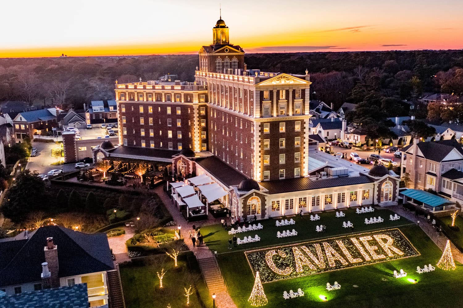 The Historic Cavalier Hotel during evening in the winter