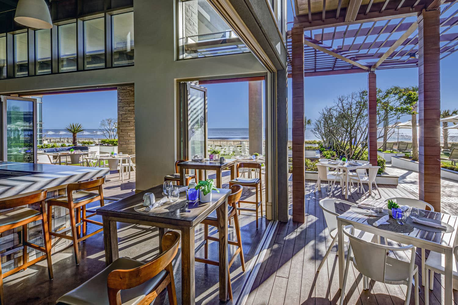 The interior dining room at Tulu Seaside Bar & Grill