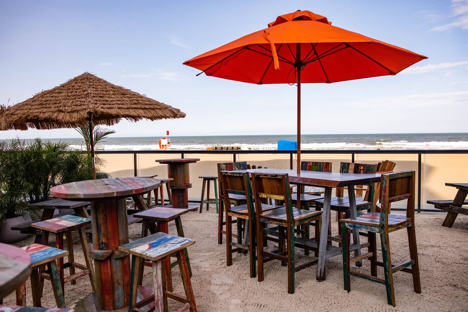 The seating area next to the beach at Tacos-N-Tequila