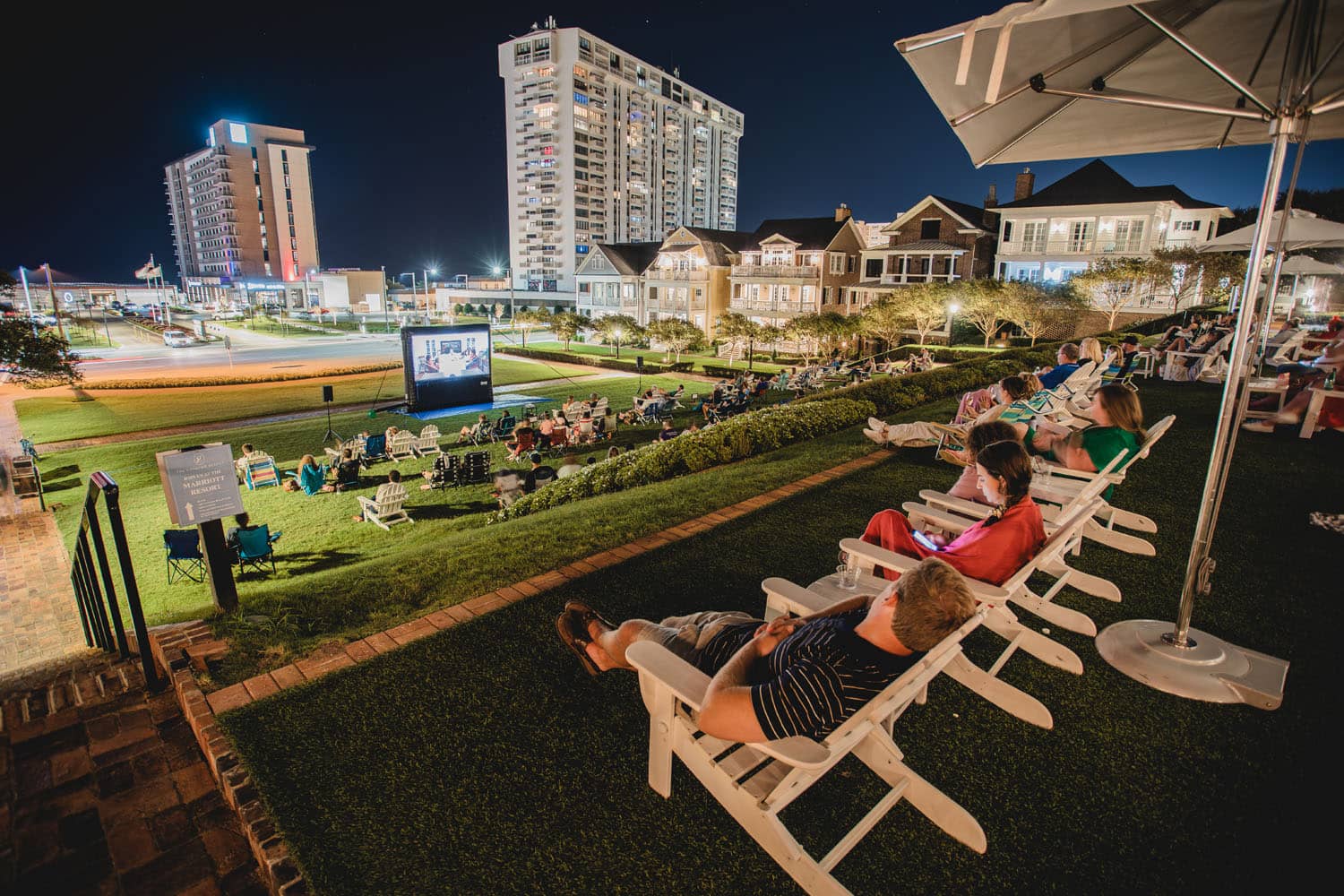 An outdoor movie night at The Historic Cavalier Hotel