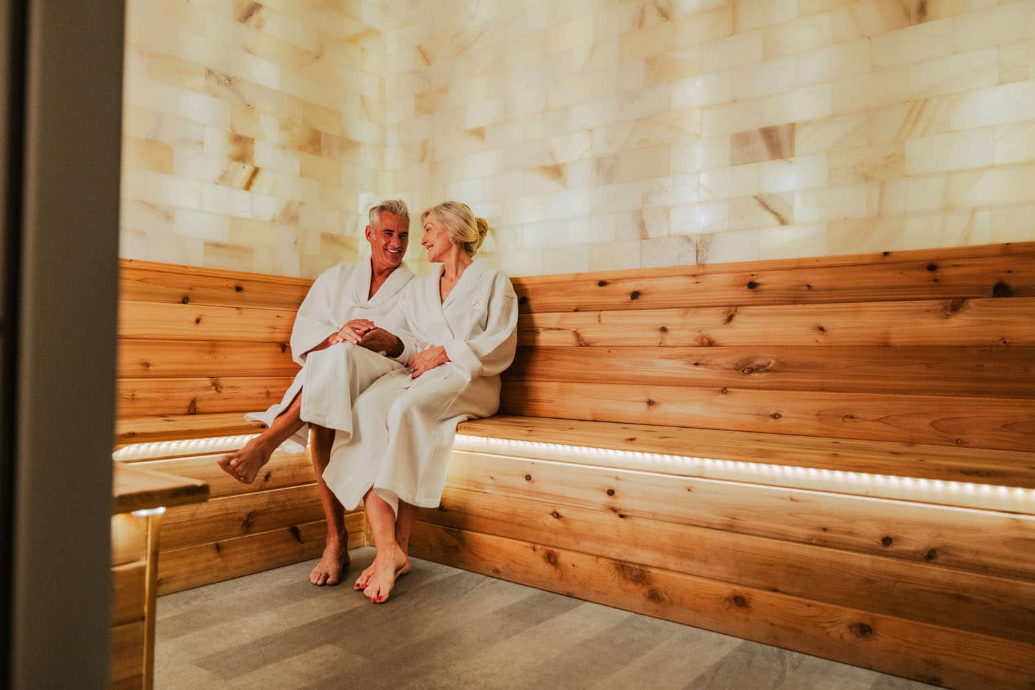 A couple enjoying a sauna together