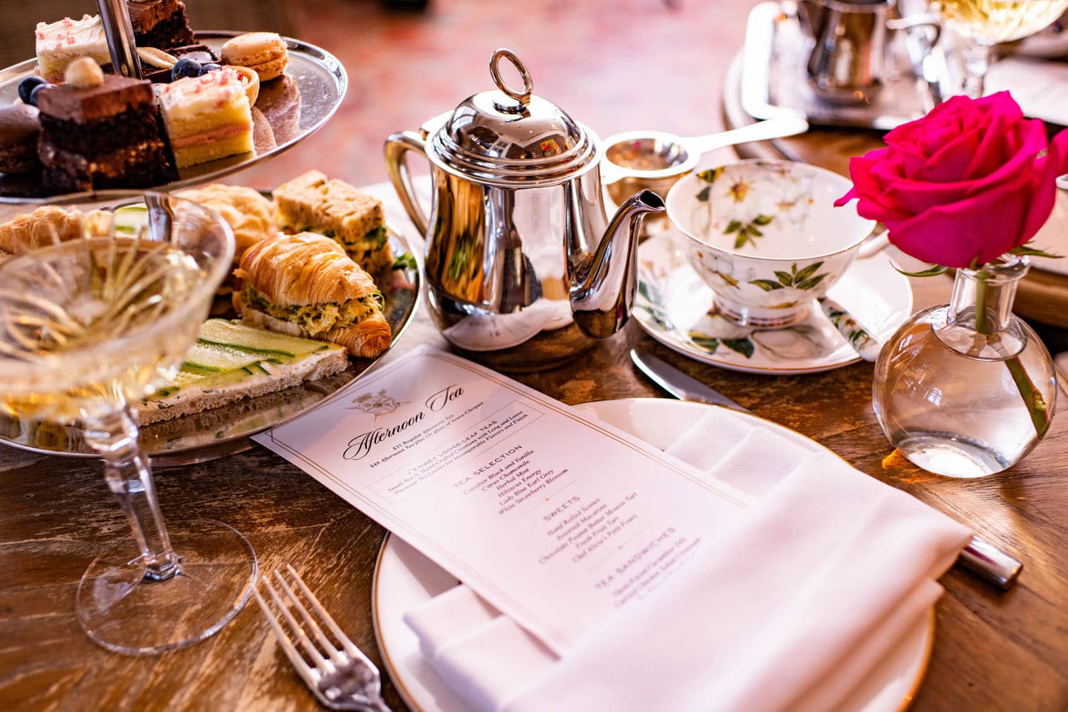 Appetizers and tea on a table at The Raleigh Room