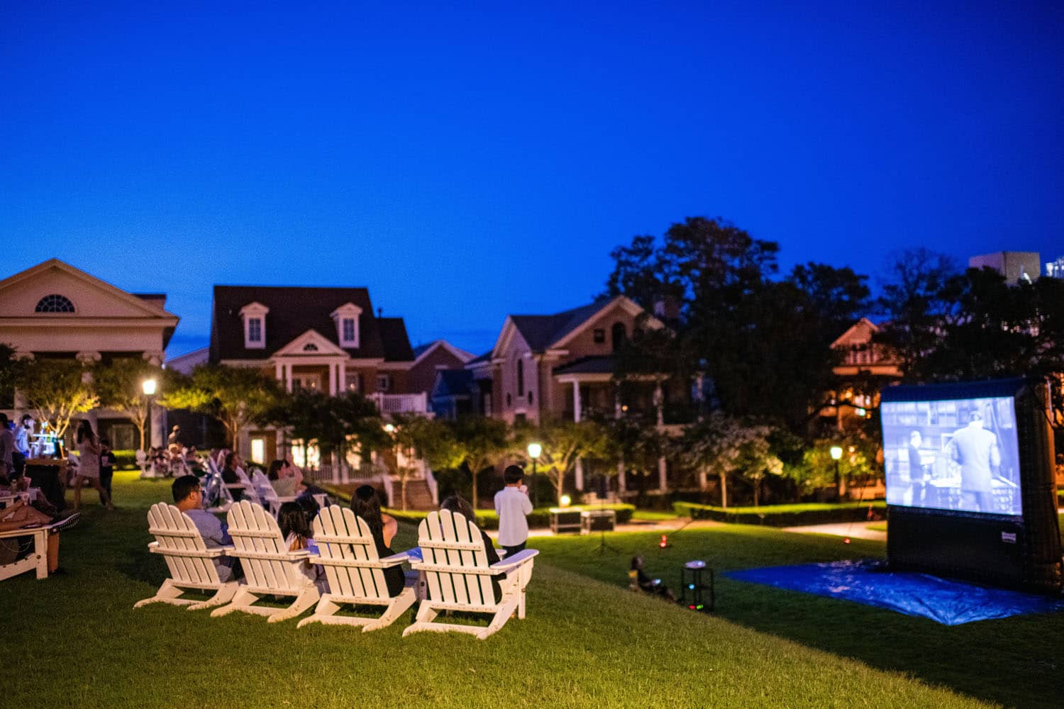 An outdoor summer movie night at The Historic Cavalier Hotel