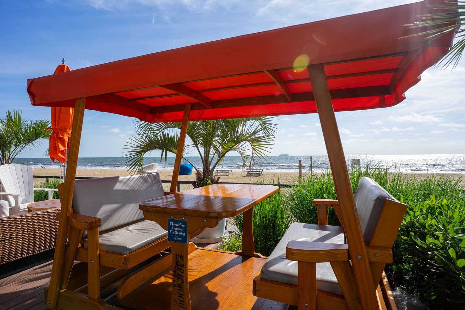 A seaside dining table at The Deck