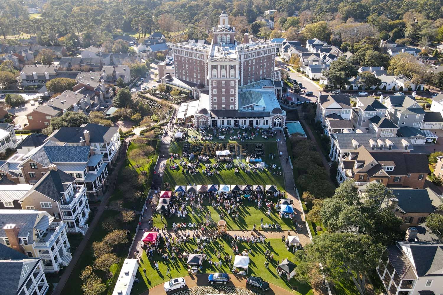 An aerial view of the Virginia Bourbon Invitational at The Historic Cavalier Hotel