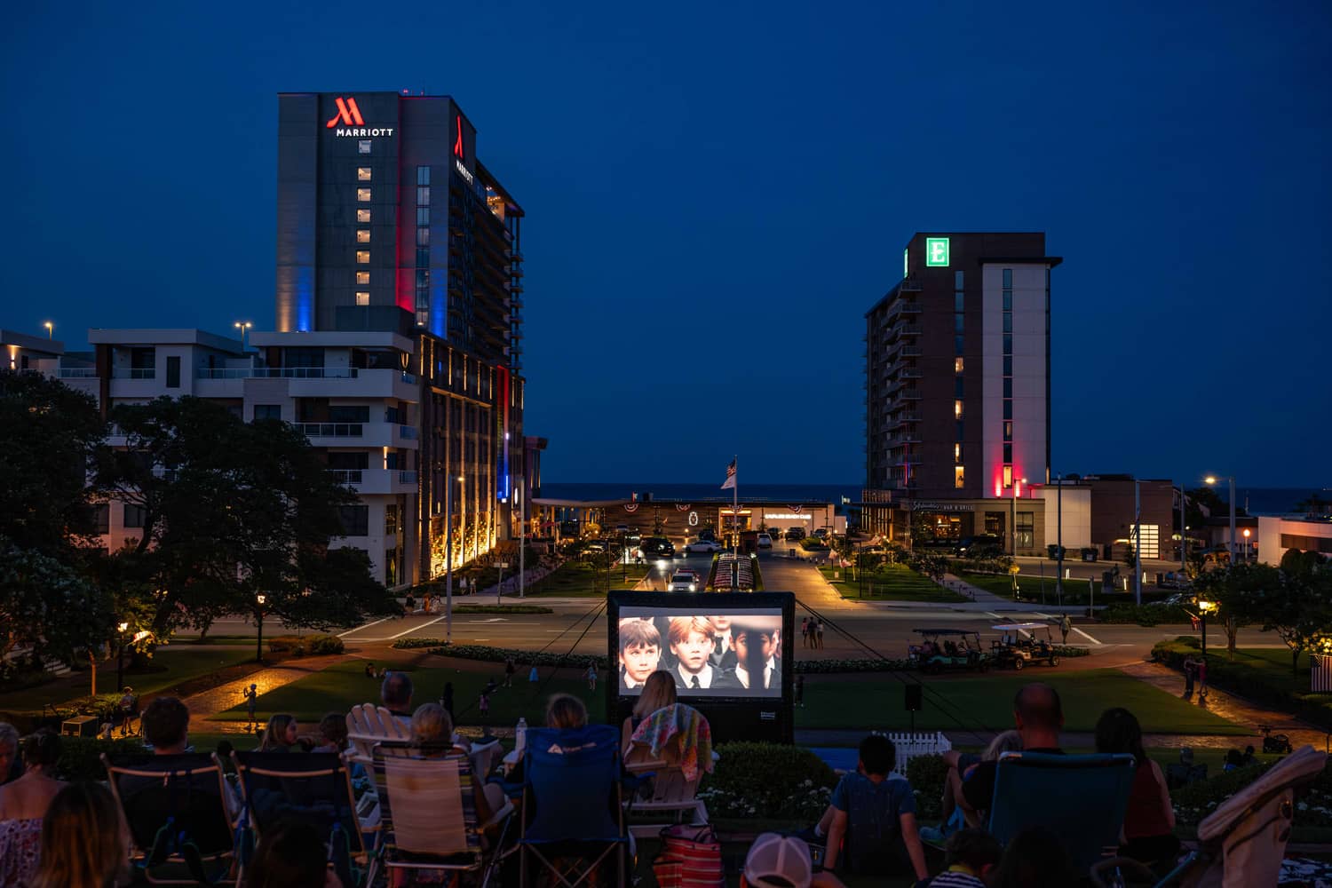 An outdoor movie night at the Cavalier Resort Virginia Beach