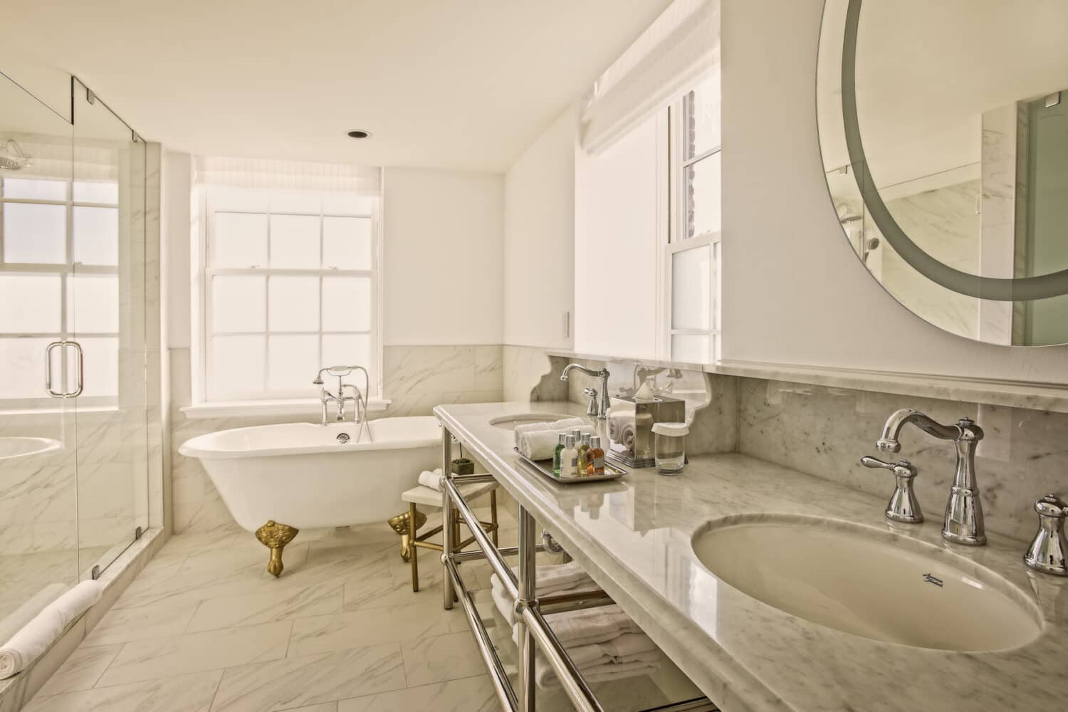 An interior bathroom inside a suite at The Historic Cavalier Hotel