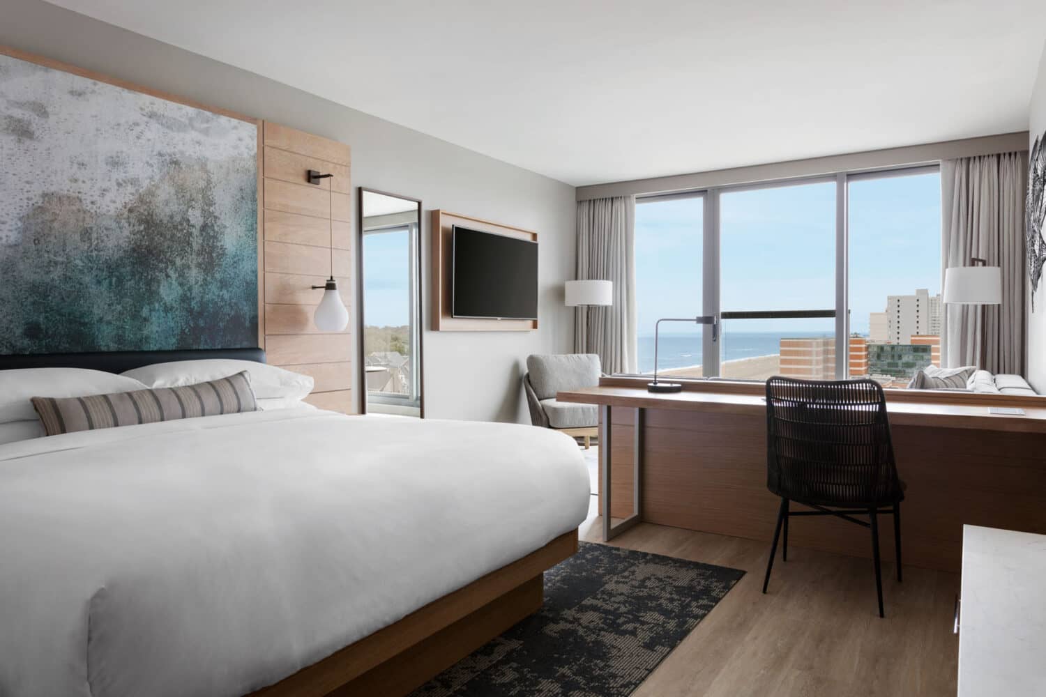 An interior guest room at the Marriott Virginia Beach Oceanfront Resort