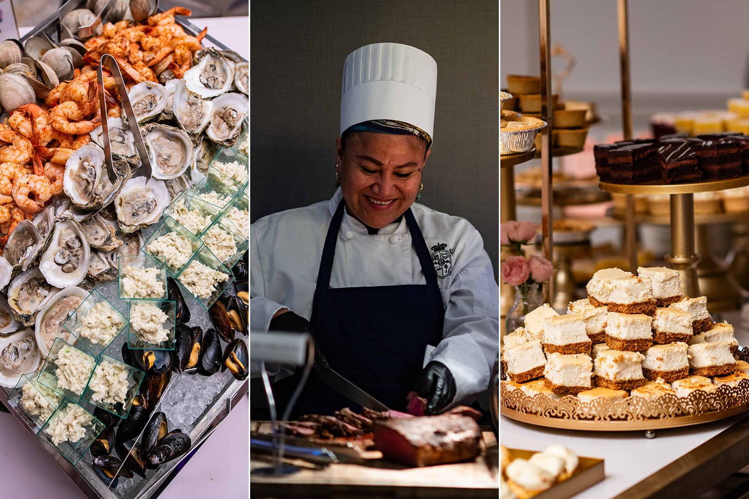 A collage of images showing holiday dining inside The Cavalier Hotel's Crystal Ballroom
