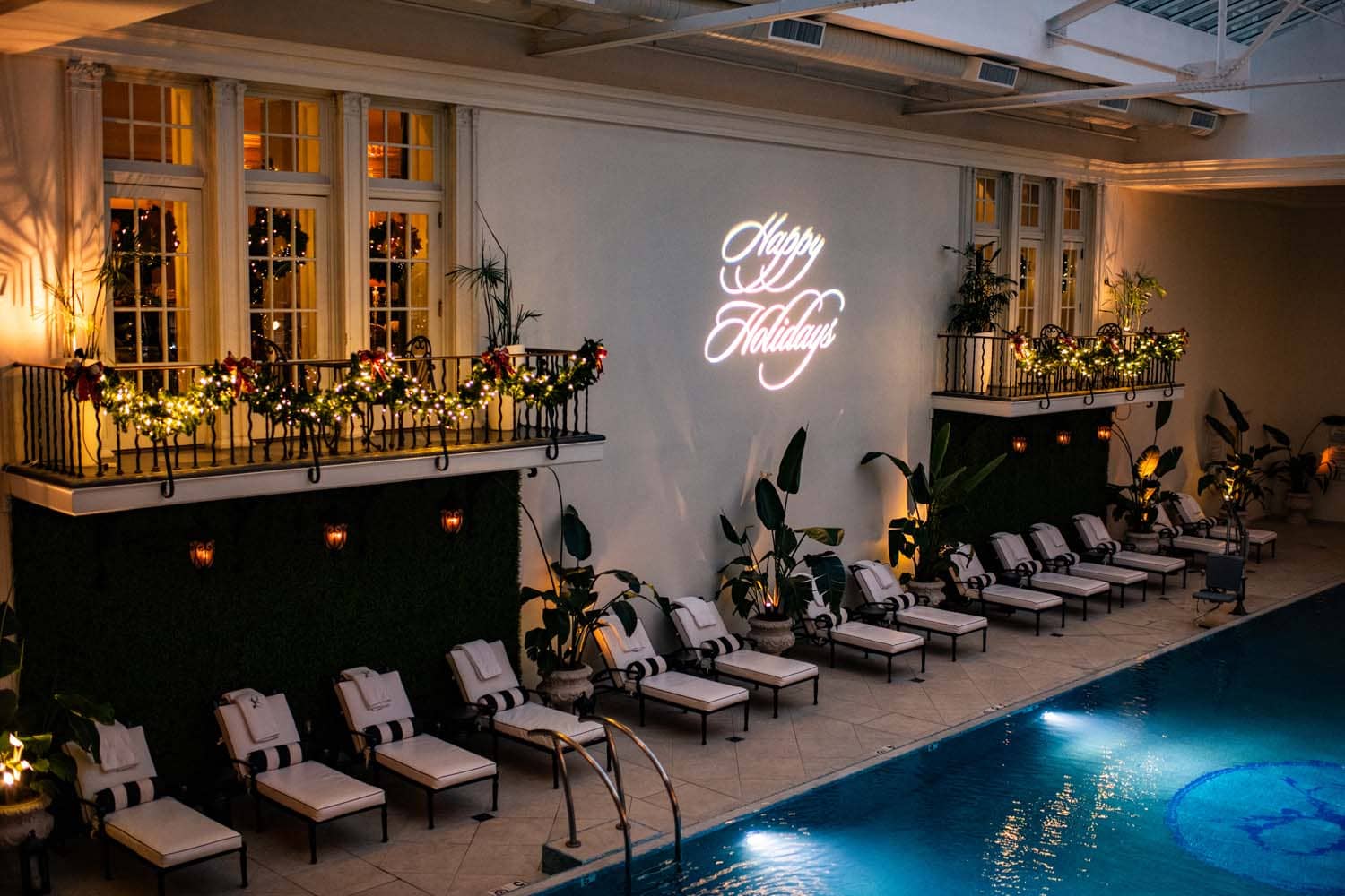 The indoor pool inside The Historic Cavalier Hotel