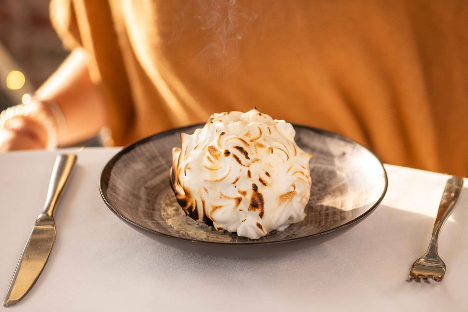 An outdoor heated igloo at Becca Restaurant & Garden