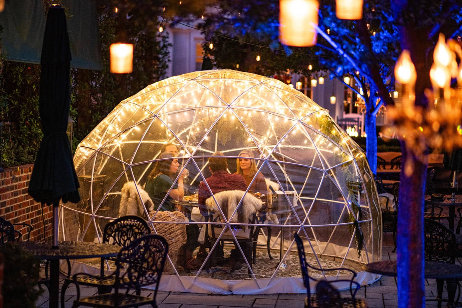 An outdoor igloo at Becca Restaurant & Garden