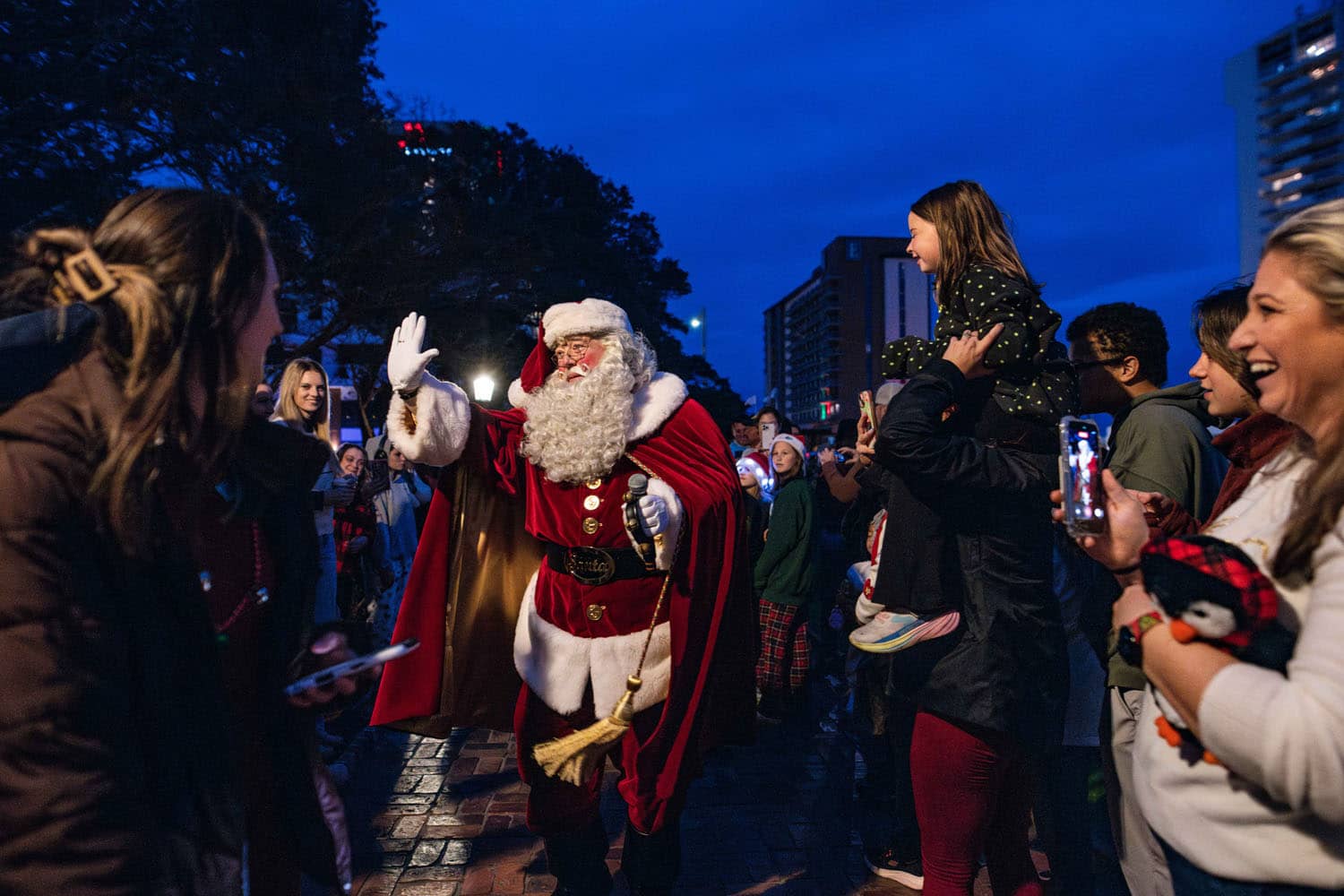 Santa greeting guests at The Historic Cavalier Hotel
