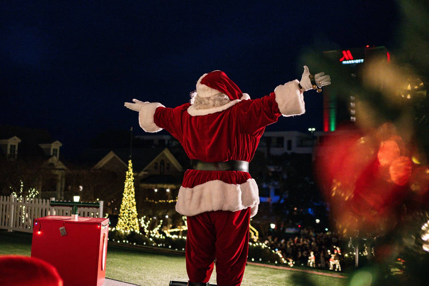 Santa greeting guests at The Historic Cavalier Hotel