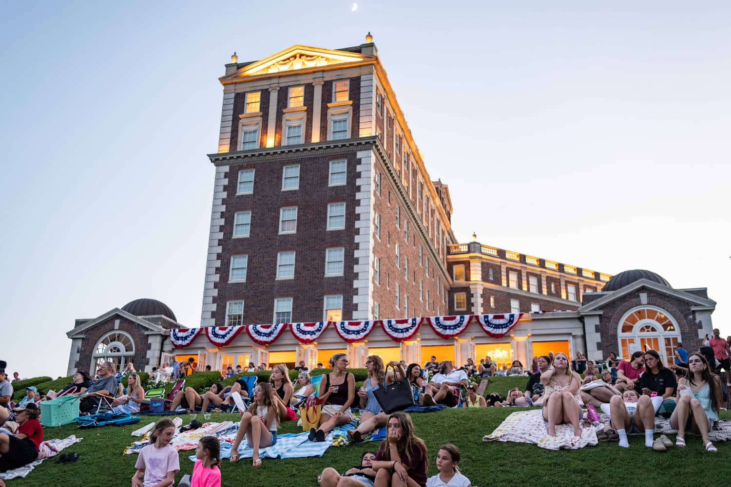 An outdoor summer movie night at The Historic Cavalier Hotel
