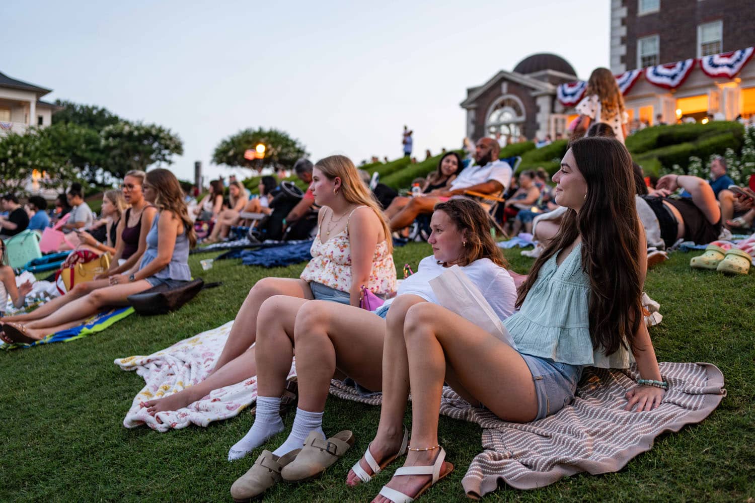 An outdoor summer movie night at The Historic Cavalier Hotel