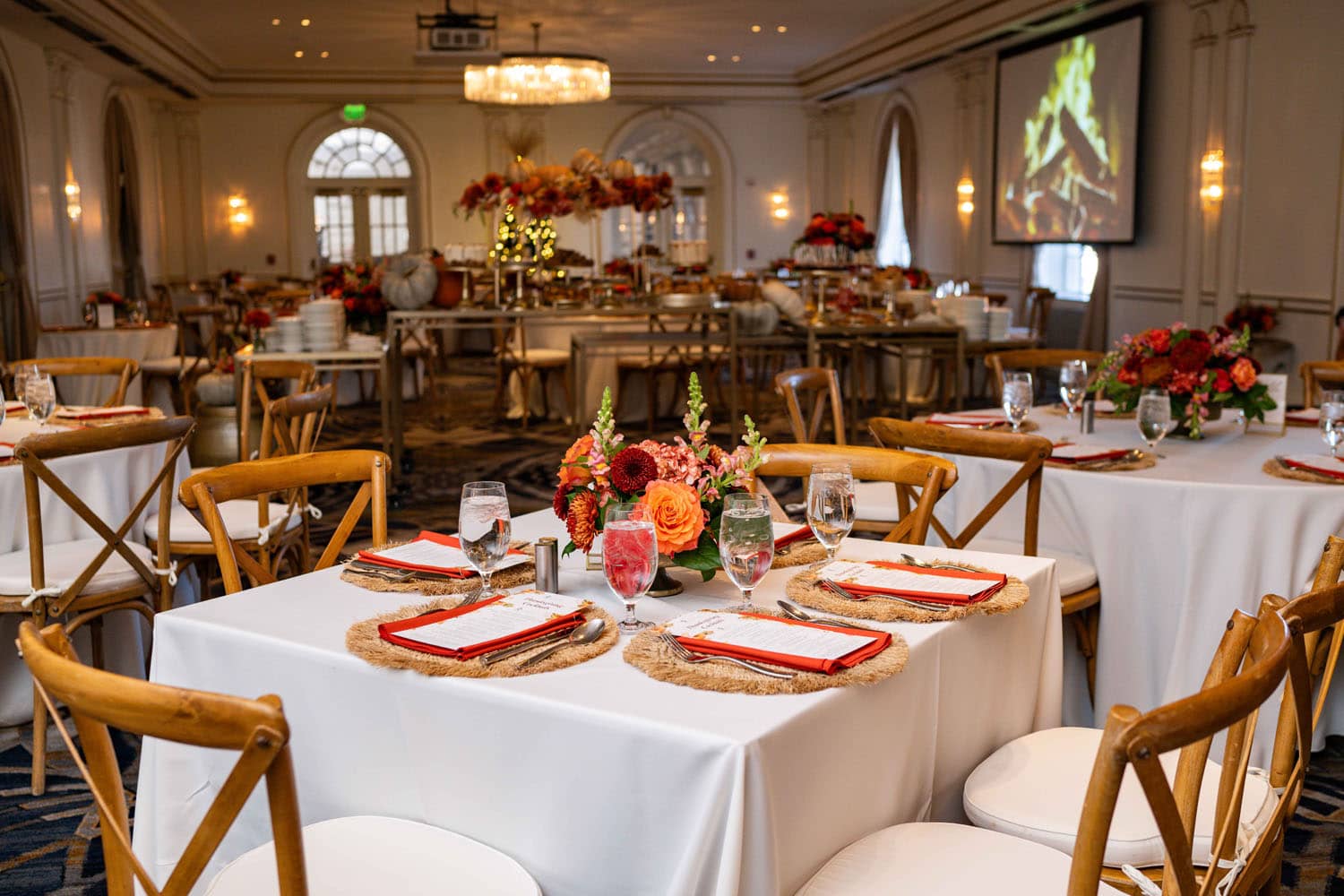 A Thanksgiving dining buffet at The Historic Cavalier Hotel's Crystal Ballroom