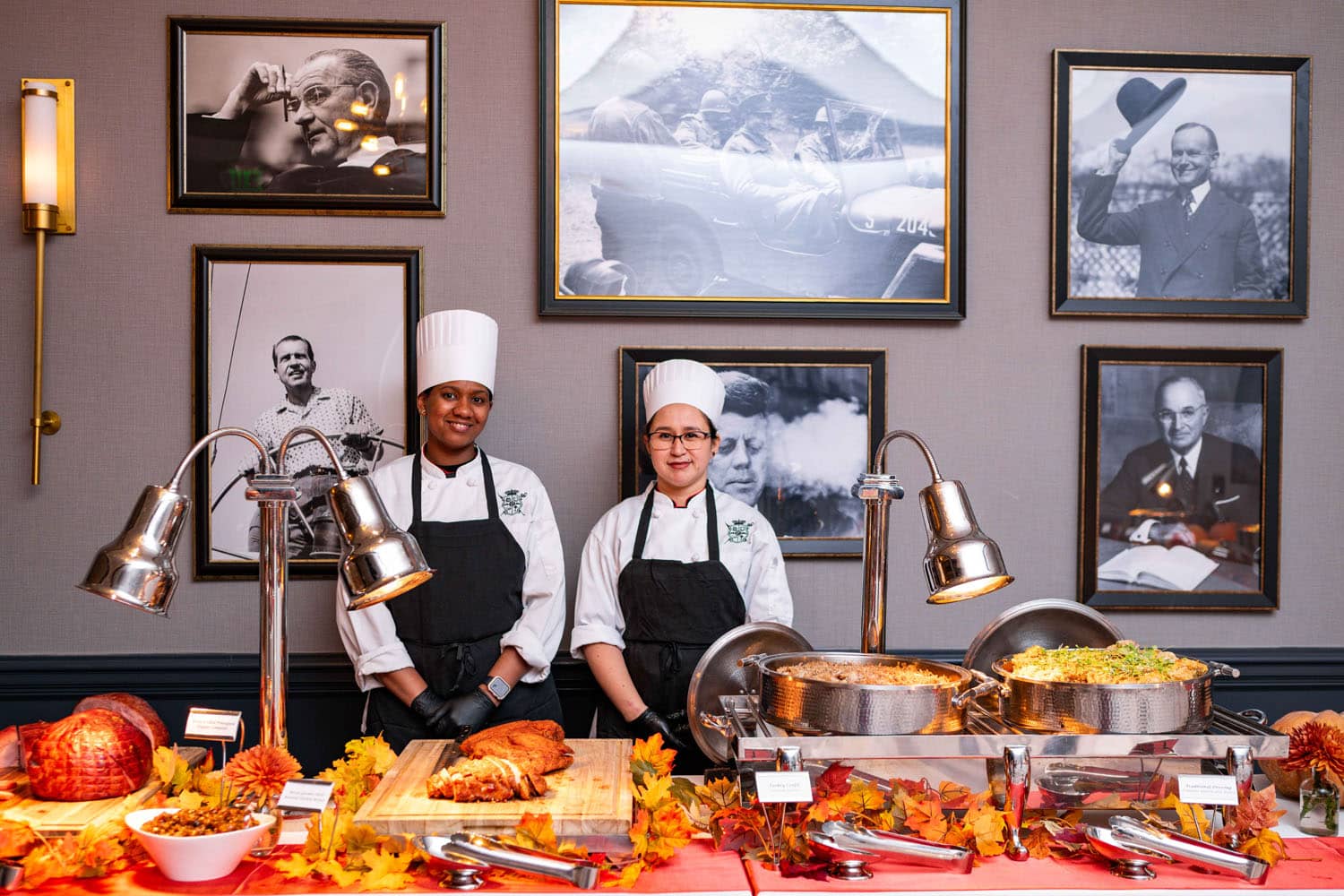 A Thanksgiving dining buffet at The Historic Cavalier Hotel's Crystal Ballroom