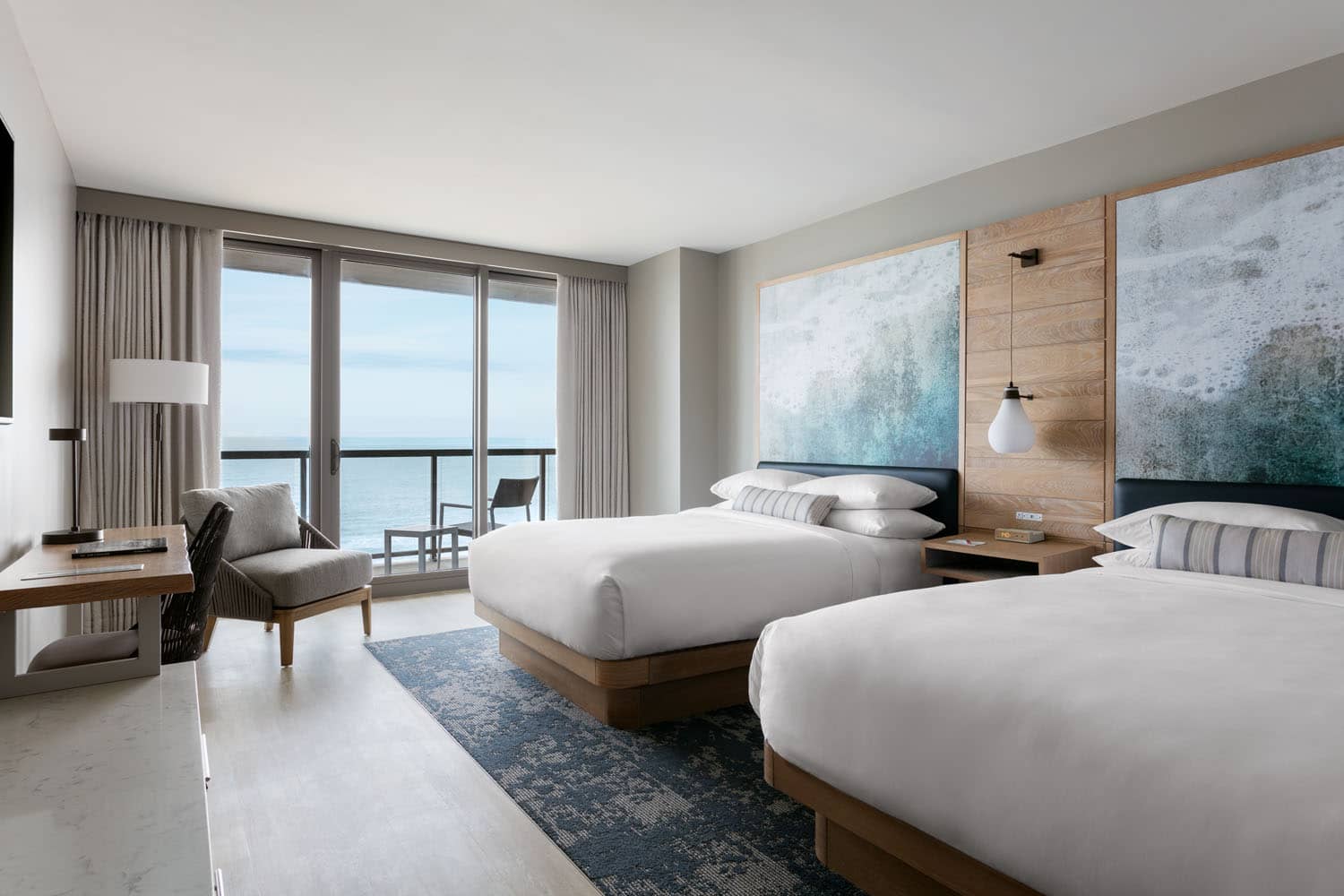 An interior double bed room facing the ocean at the Marriott Virginia Beach Oceanfront Resort
