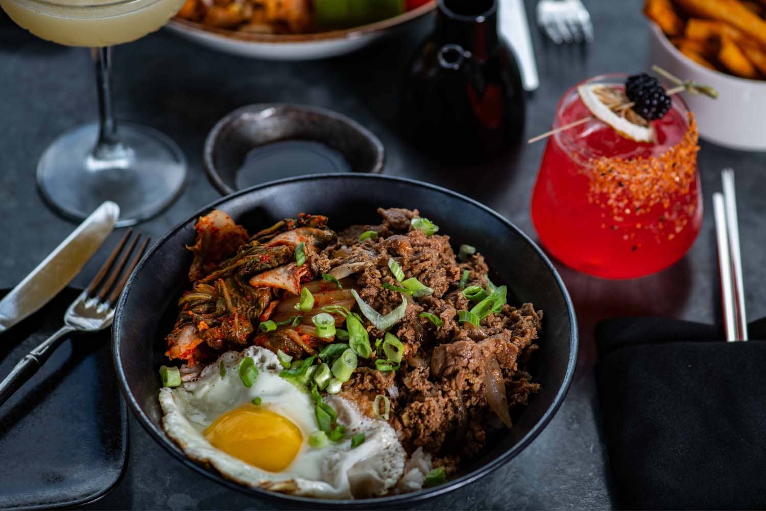 A close-up dish in a bowl at Orion's Roof restaurant