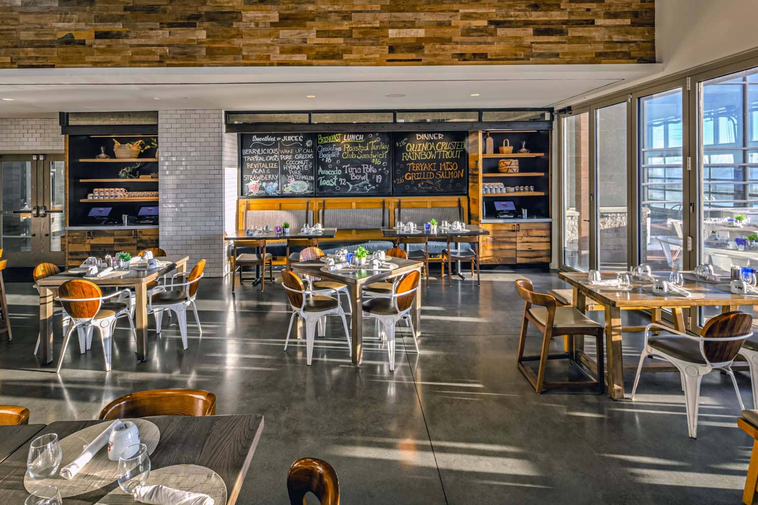 The interior dining area inside Tulu Seaside Bar & Grill