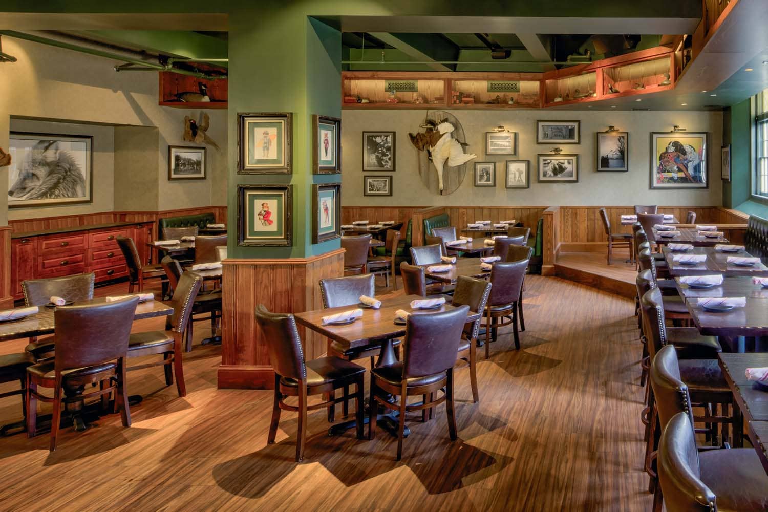 The interior dining room and bar inside the Hunt Room restaurant