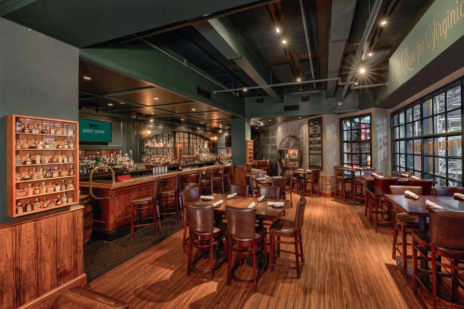 The interior dining room and bar inside the Hunt Room restaurant