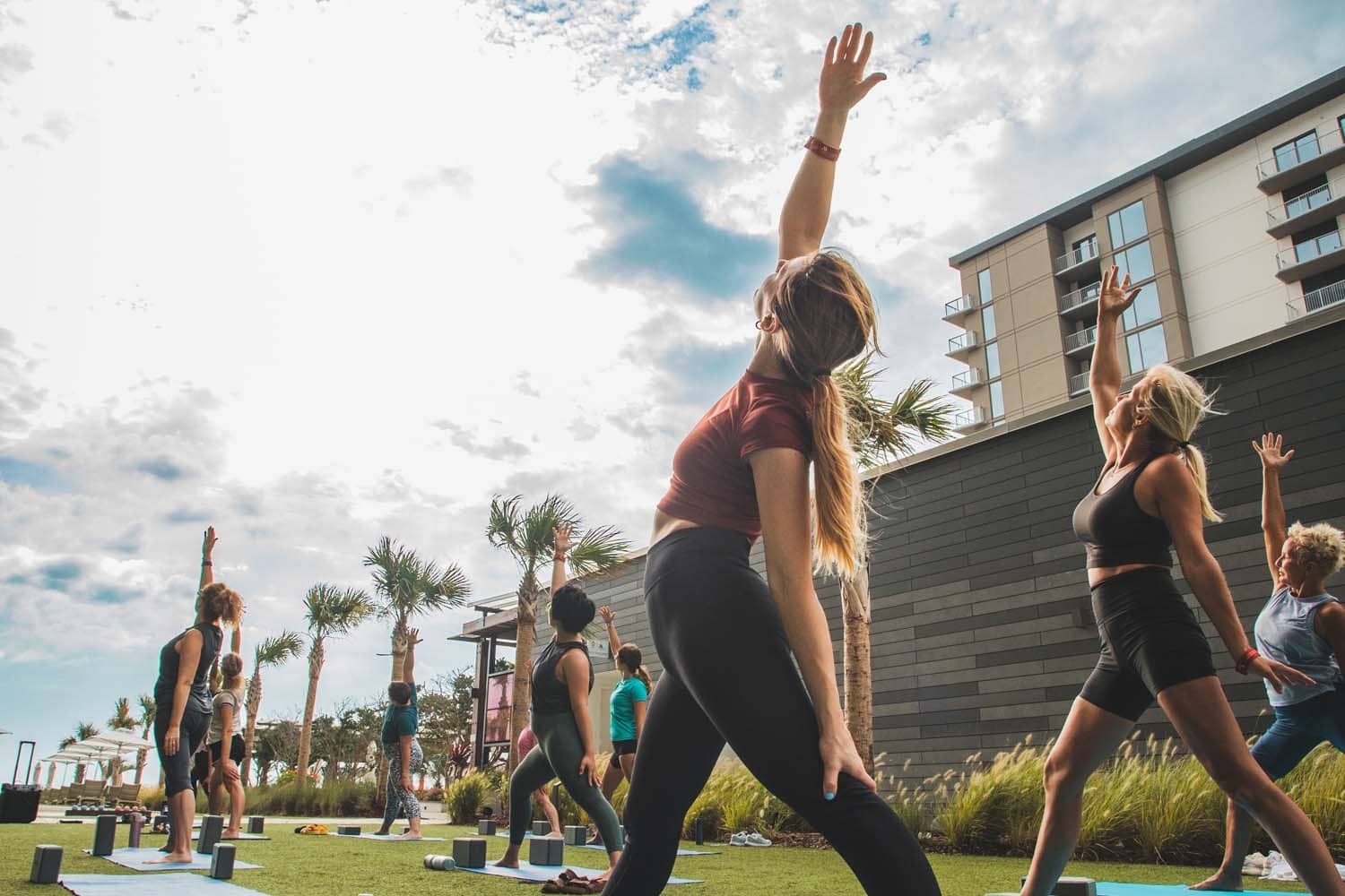 An outdoor yoga class at the Cavalier Resort Virginia Beach
