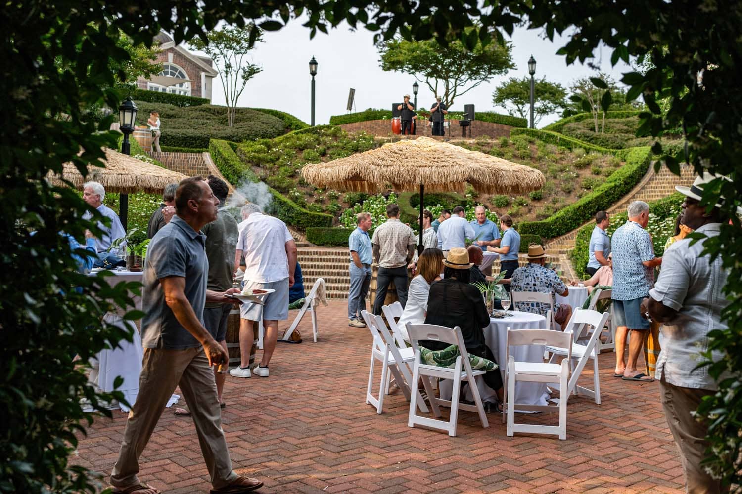 An outdoor summer garden party at The Historic Cavalier Hotel