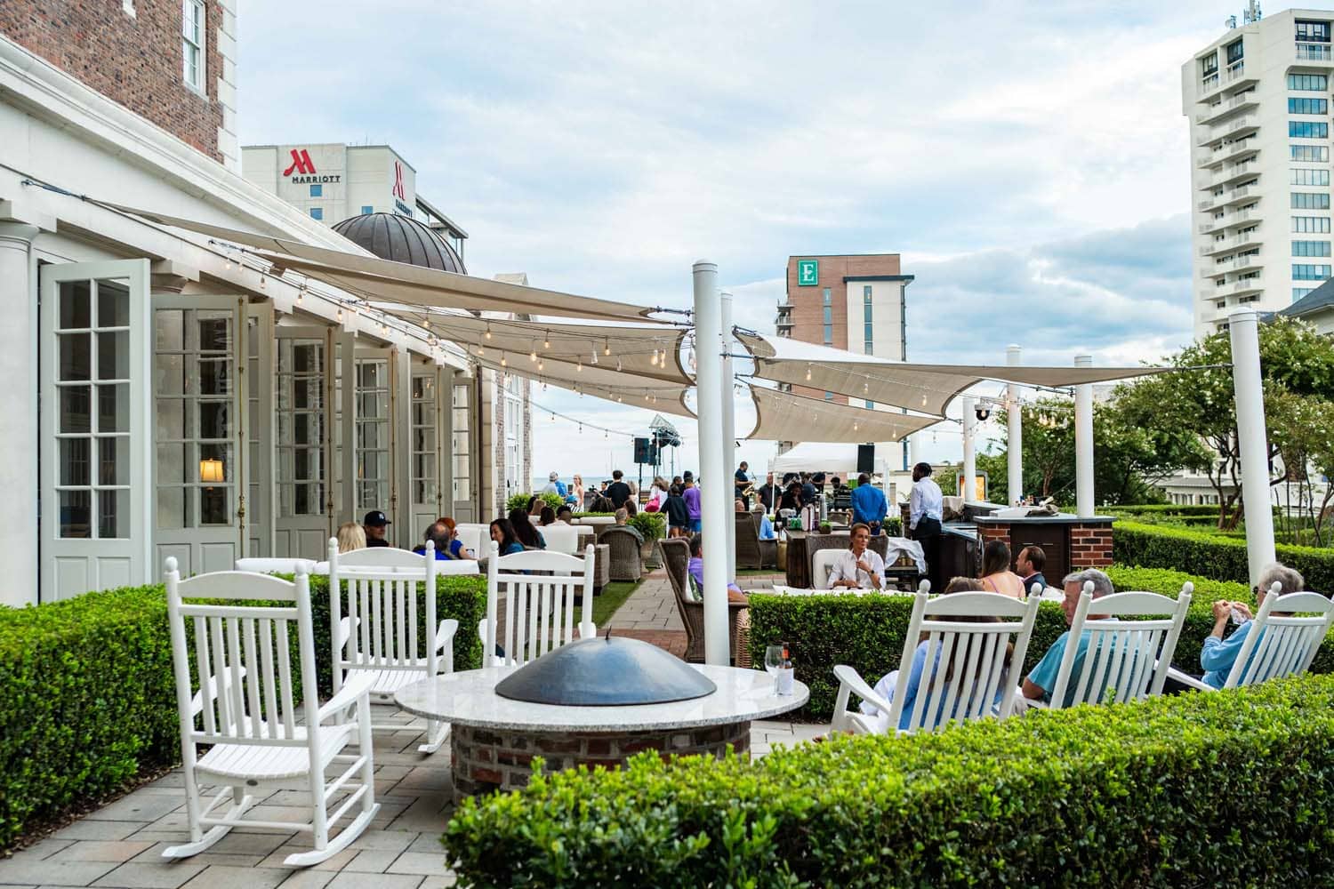 A live summer outdoor concert outside The Historic Cavalier Hotel