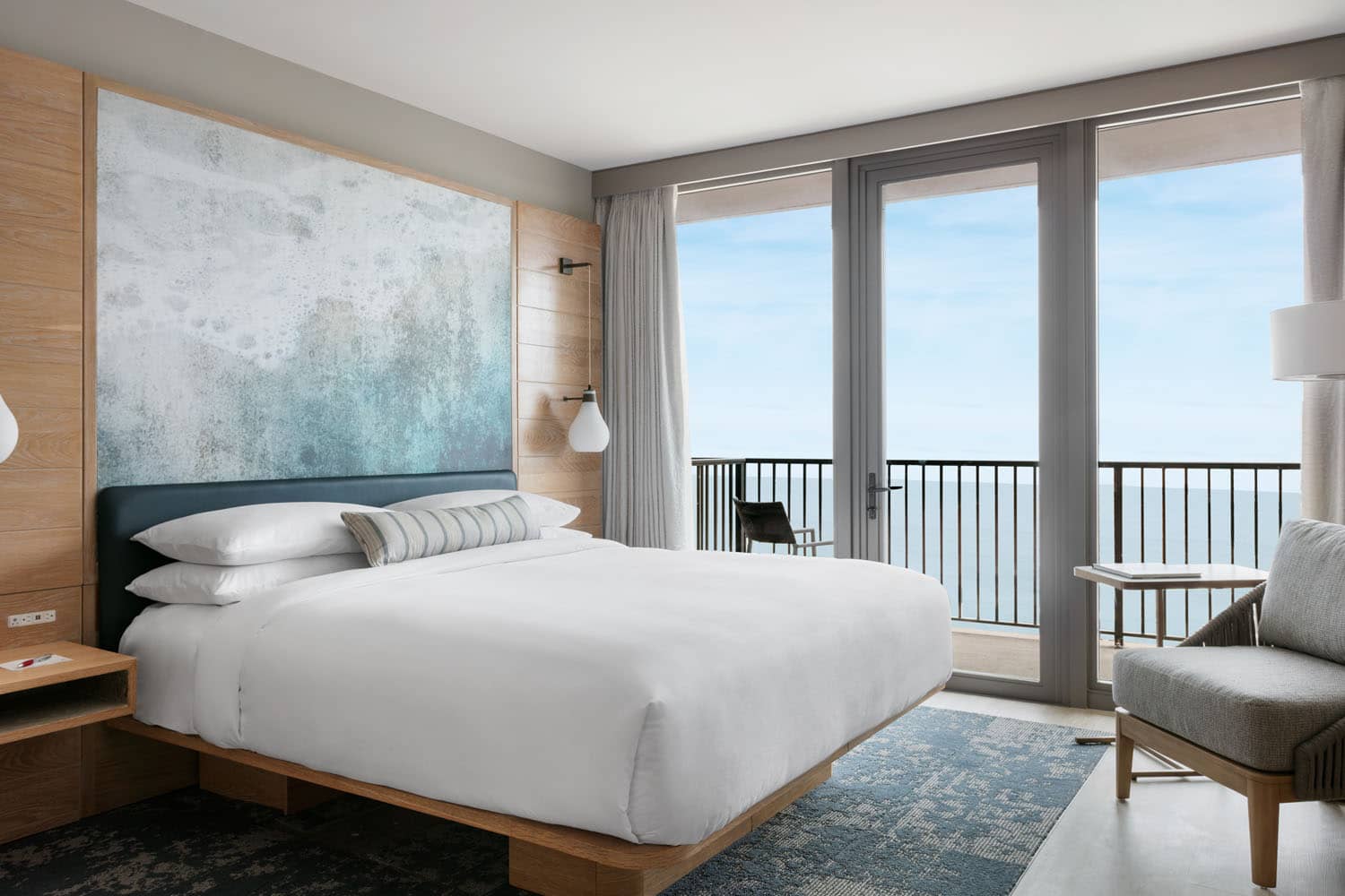 A standard king bedroom with oceanfront views at the Marriott Virginia Beach Oceanfront Resort