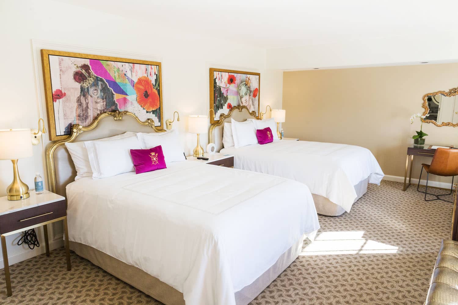 An interior double bedroom inside The Historic Cavalier Hotel