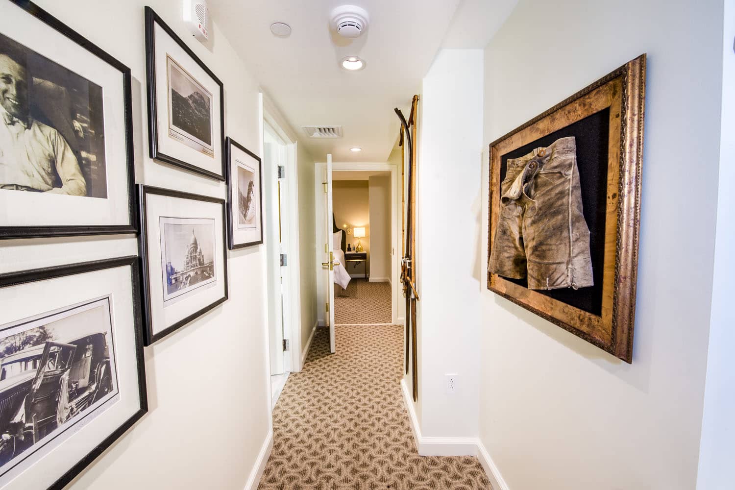 An interior suite hallway inside The Historic Cavalier Hotel