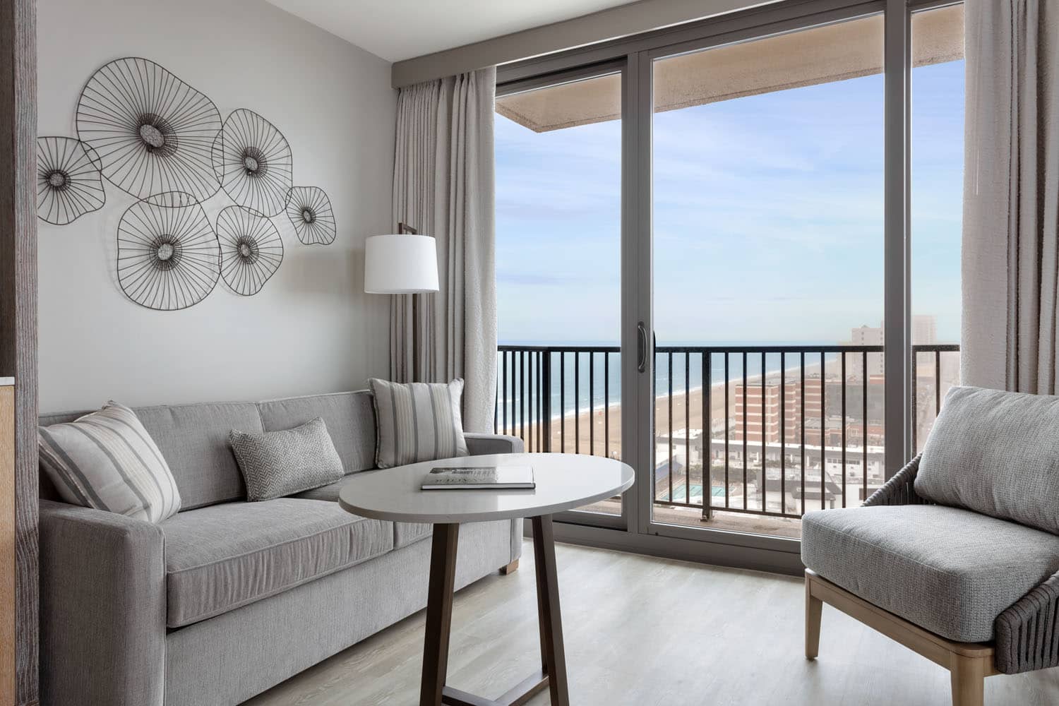 A junior suite living room inside the Marriott Virginia Beach Oceanfront Resort