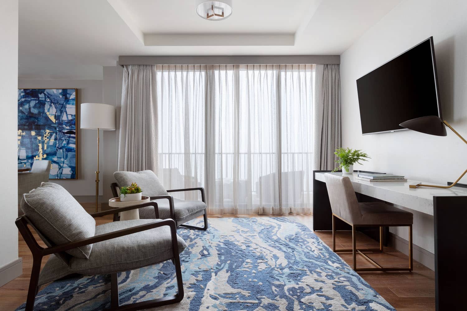 The presidential suite living area inside the Marriott Virginia Beach Oceanfront Resort