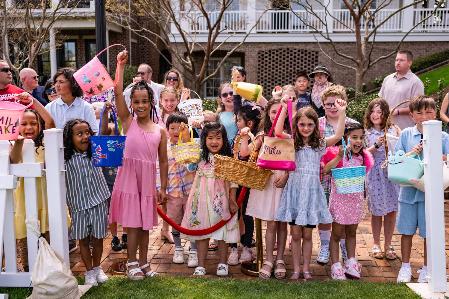 Children lined up for an Easter egg hunt at The Historic Cavalier Hotel