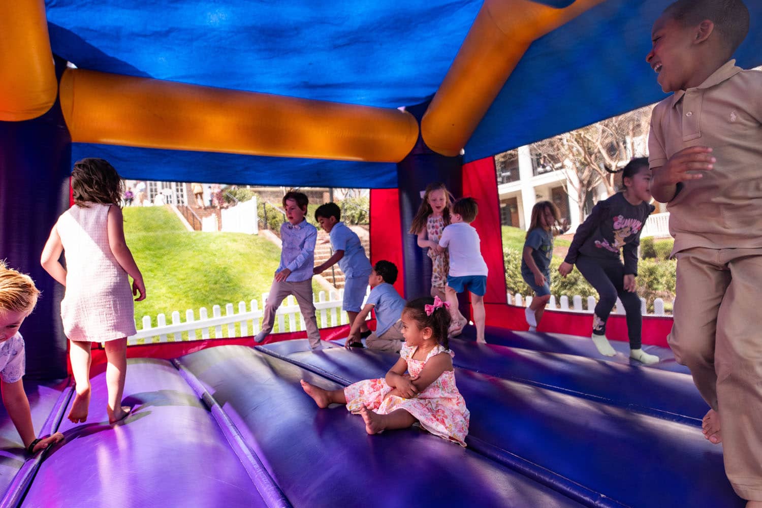 A bounce house on the Great Lawn at The Historic Cavalier Hotel