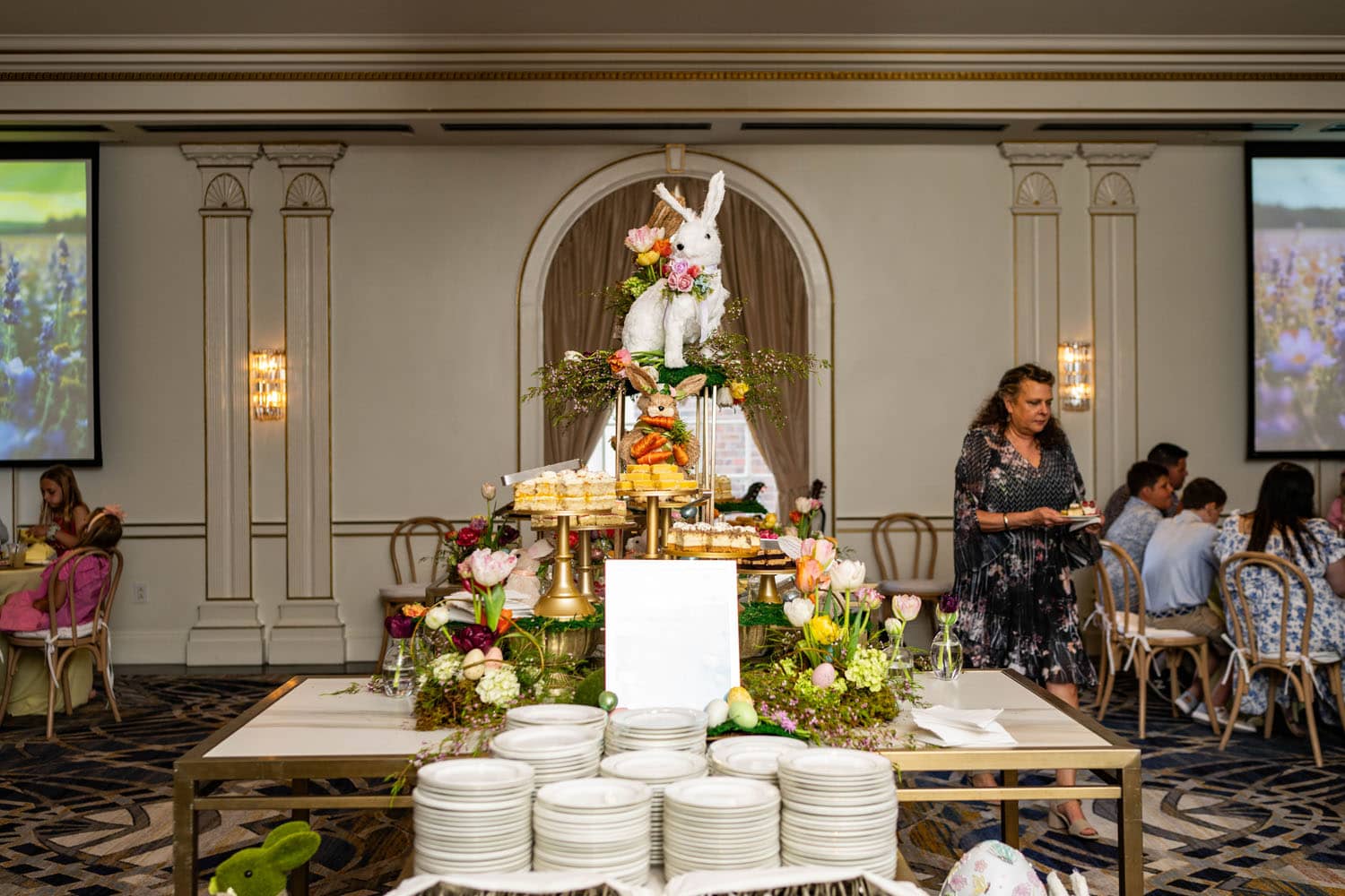 An Easter buffet inside The Cavalier Hotel Crystal Ballroom