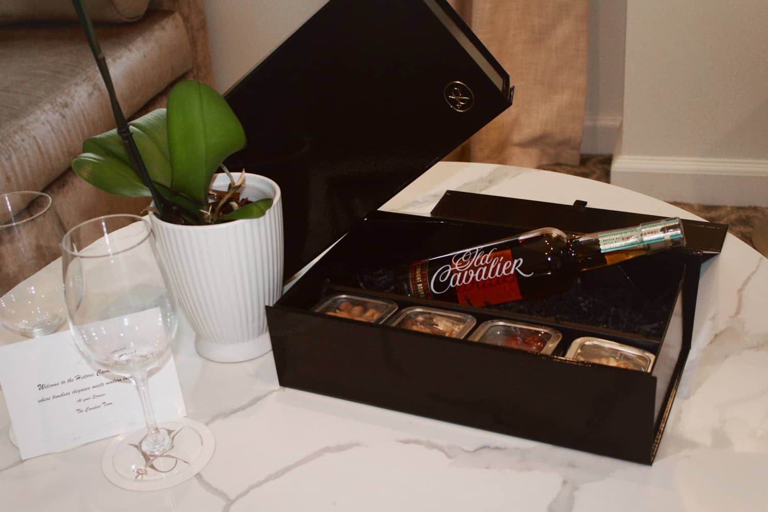 An in-room amenity offering at The Cavalier Hotel