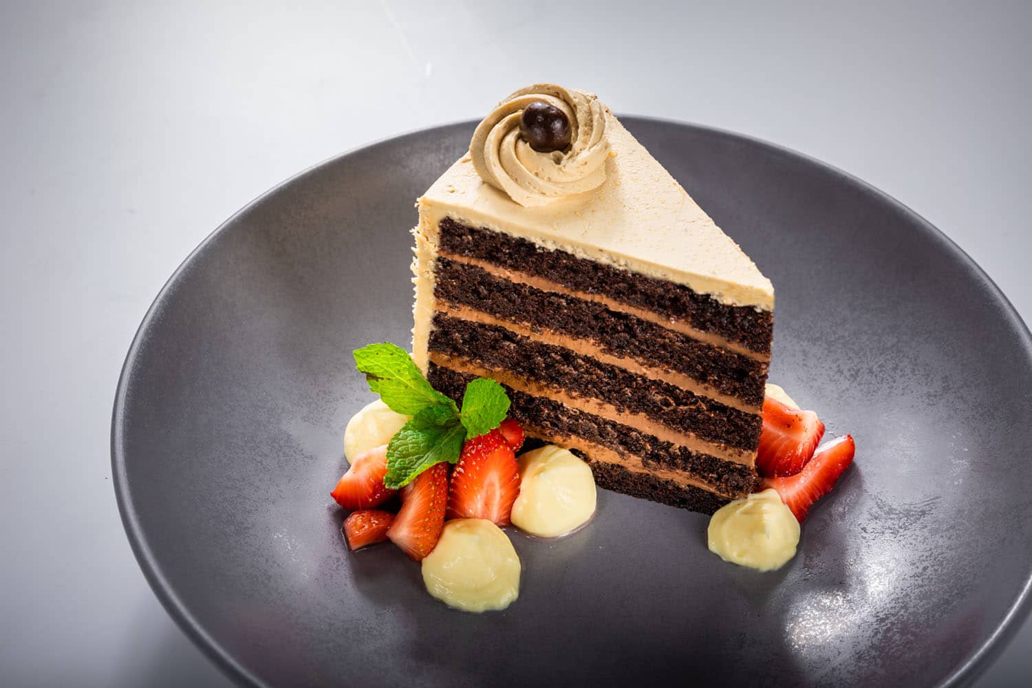 A slice of chocolate cake at the Cavalier Resort
