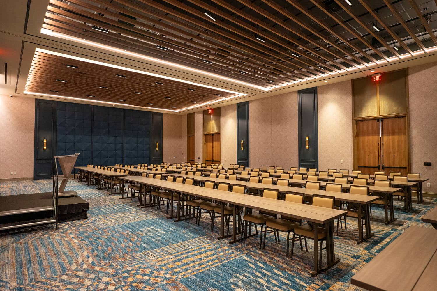 A meetings and events setup inside the Embassy Suites by Hilton™ Virginia Beach Oceanfront Resort