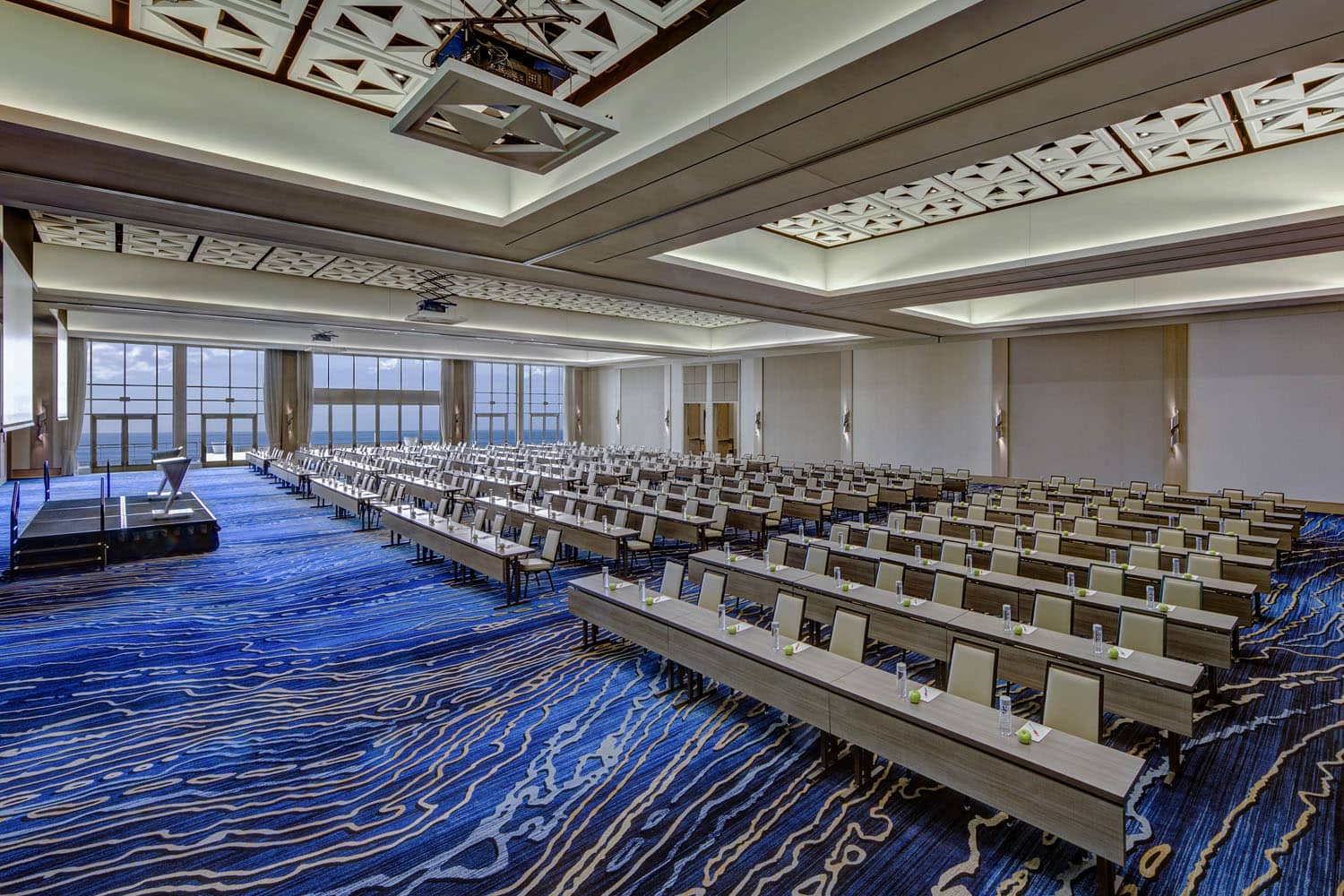 A meeting and events setup inside the Seaside Ballroom at the Marriott Viginia Beach Oceanfront Resort