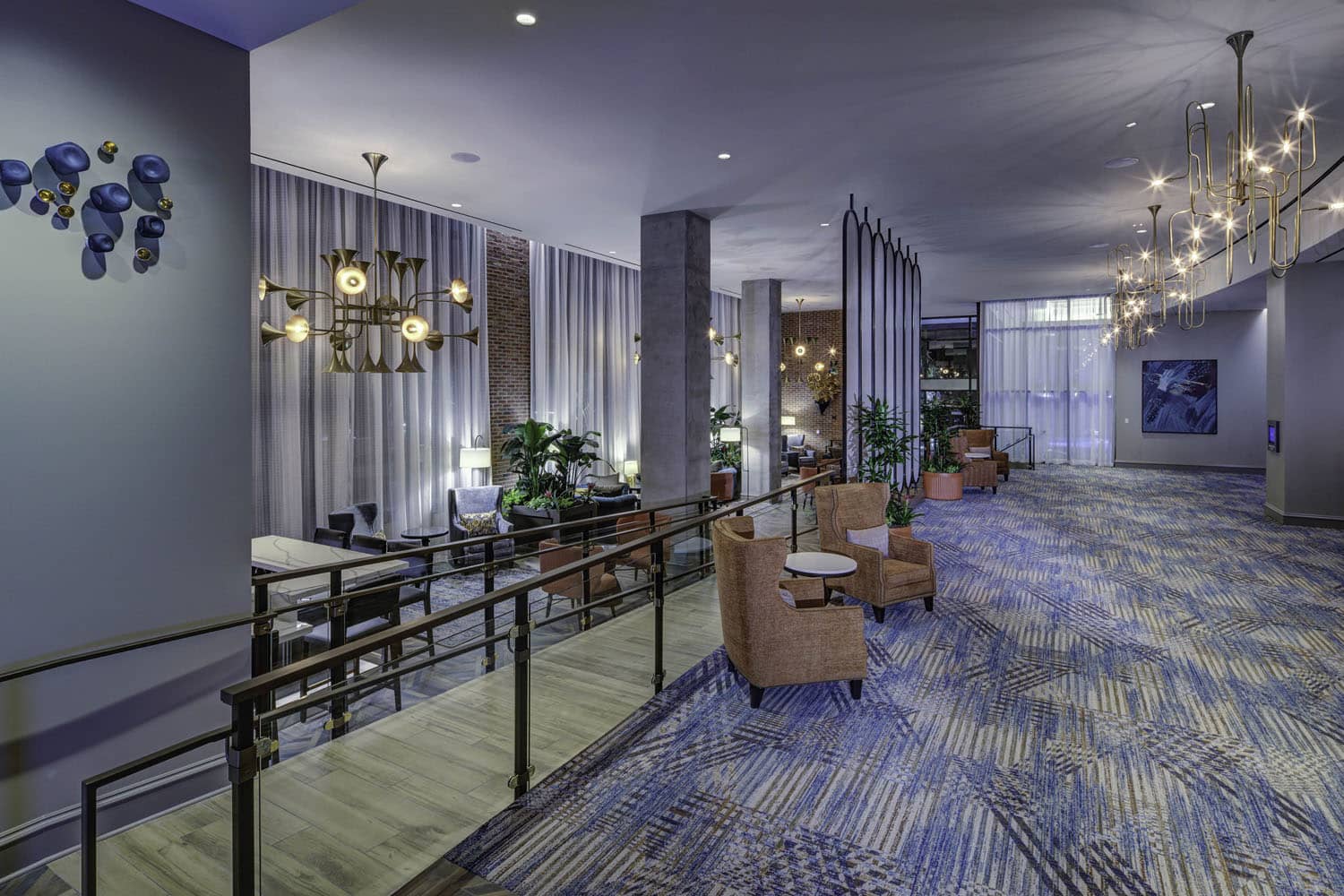 The interior lobby inside the Embassy Suites Virginia Beach Oceanfront Resort